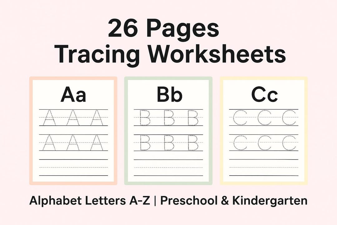26 Pages Alphabet Tracing Worksheets, A-Z Letters Handwriting Practice ...