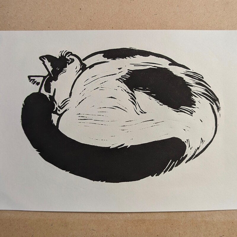 Cat Block Print - Etsy