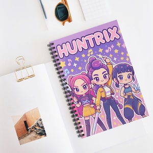 Huntrix, skola, anteckningsbok, spiralanteckningsbok - linjerad linje - kpop, huntrix, anime
