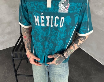 Mexico Logo Embrodiered Vintage Polo Shirt, Retro Mexico Graphic Polo, Oversized Cotton Polo Shirt, World Cup