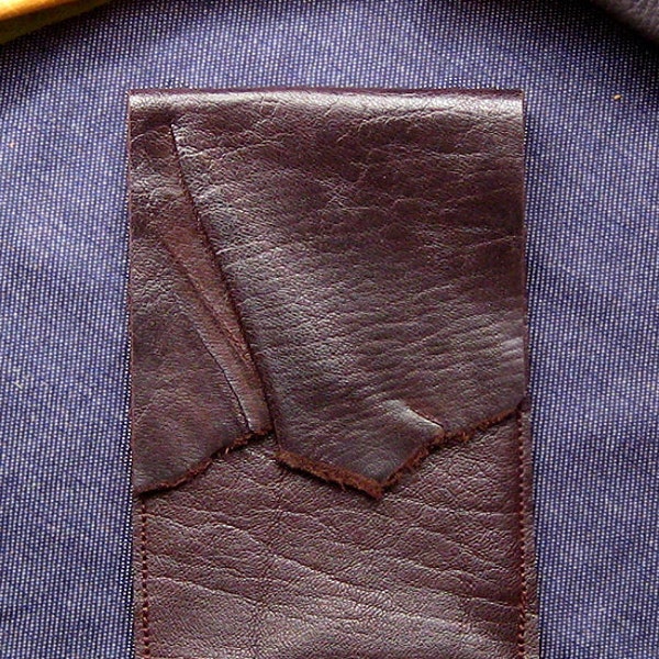 Leather Slim Wallet in Tobacco Brown with raw edge  --  OOAK