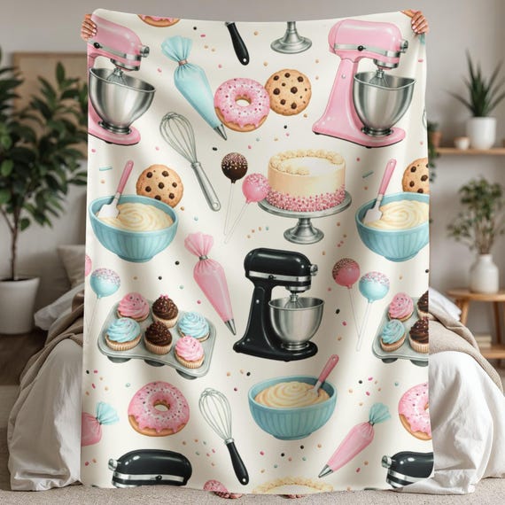 Baking Blanket, Pastry Chef Fleece Throw, Cozy Kitchen Decor, Dessert Lover Gift