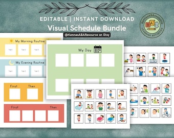 編集可能なビジュアルスケジュールバンドル | 自閉症、ADHD、ABAツール