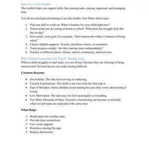 実行機能ツールキット｜タスクの開始、組織化、時間管理｜視覚支援、データメモ、保護者／専門家向けリソース 画像 2