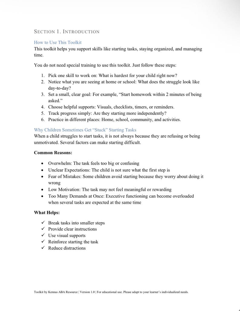 実行機能ツールキット｜タスクの開始、組織化、時間管理｜視覚支援、データメモ、保護者／専門家向けリソース 画像 2