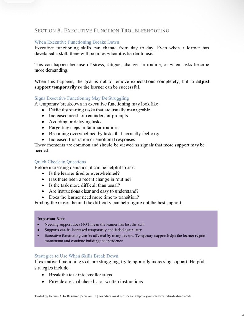 実行機能ツールキット｜タスクの開始、組織化、時間管理｜視覚支援、データメモ、保護者／専門家向けリソース 画像 6