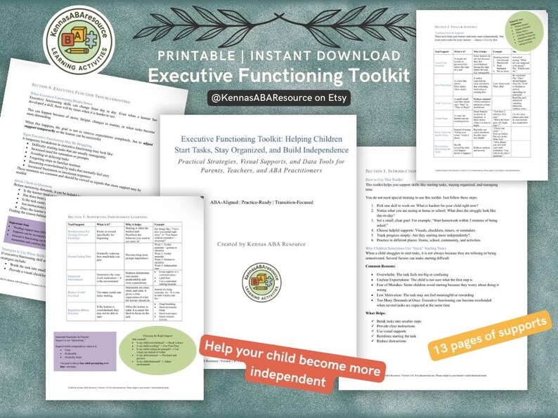 実行機能ツールキット｜タスクの開始、組織化、時間管理｜視覚支援、データメモ、保護者／専門家向けリソース 画像 1