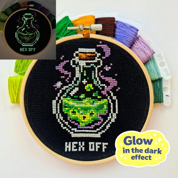 Witch Potion Cross Stitch Pattern | Gothic Embroidery | Glow in the Dark Halloween PDF Pattern