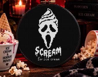Ghostface Ice Cream Cross Stitch Pattern | Horror Glow-in-the-Dark Halloween (PDF)