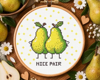 Nice Pair - Funny Pear Cross Stitch Pattern (PDF) Part of the Juicy Fruits series