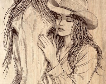 Cowgirl and Horse PNG Laser File | Western Equestrian Art (Digital Download)
