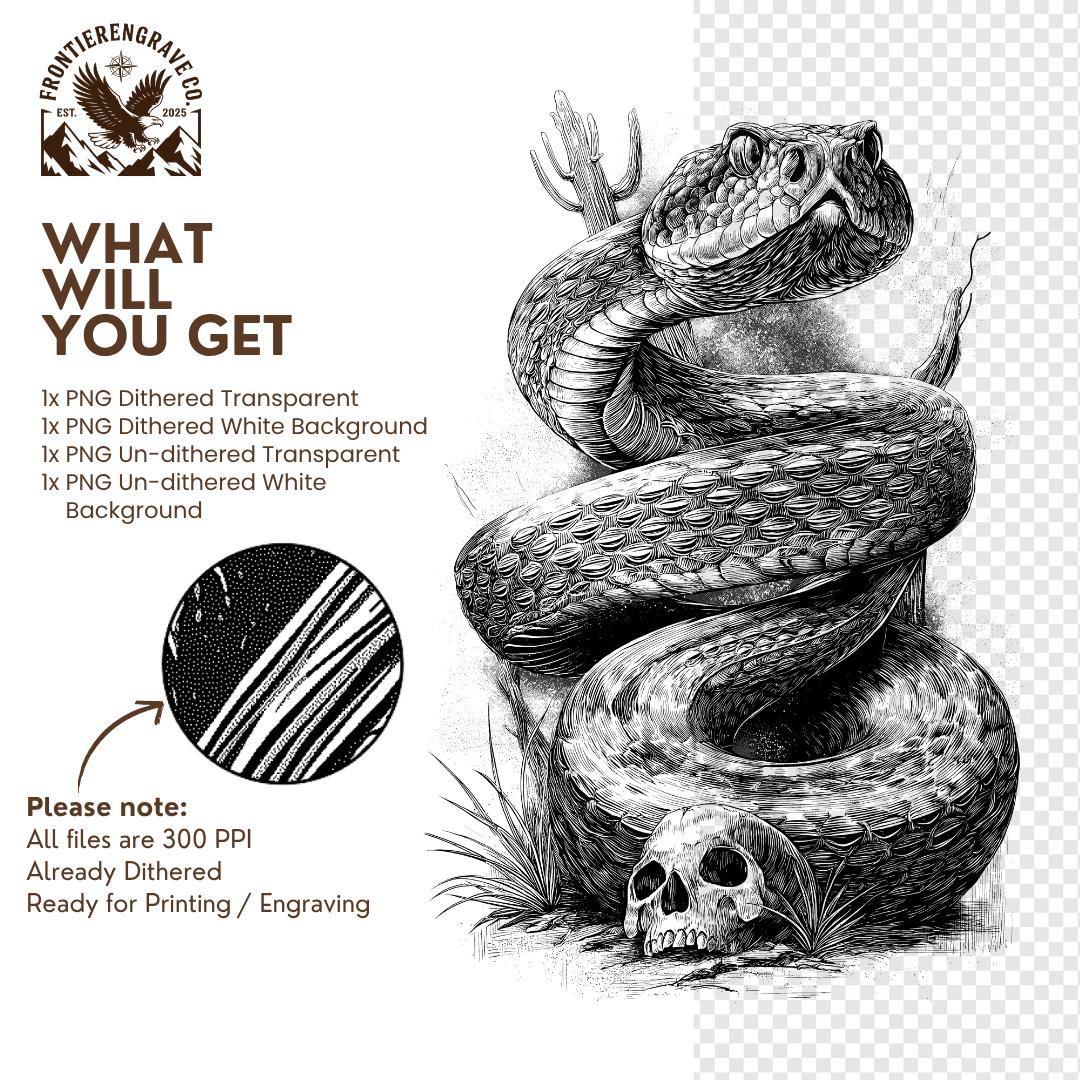 Skull Rattler Rattlesnake Skull Laser Engraving File, Western Wood Engraving PNG ...