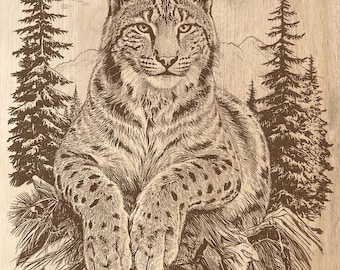 File laser Majestic Lynx / Rustic Wildlife PNG, Wood Slate (download digitale)