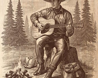 Cowboy Campfire Guitar PNG File: Rustic Western Laser Engraving (Digital Download)