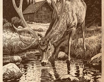 Elk River Woods Cabin Scene: Laser Engraving File (Digital Download PNG)