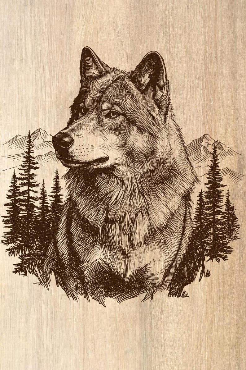 Rustic Wolf Rustic Wolf in Forest PNG: Laser Engraving File (digital Download) - Etsy
