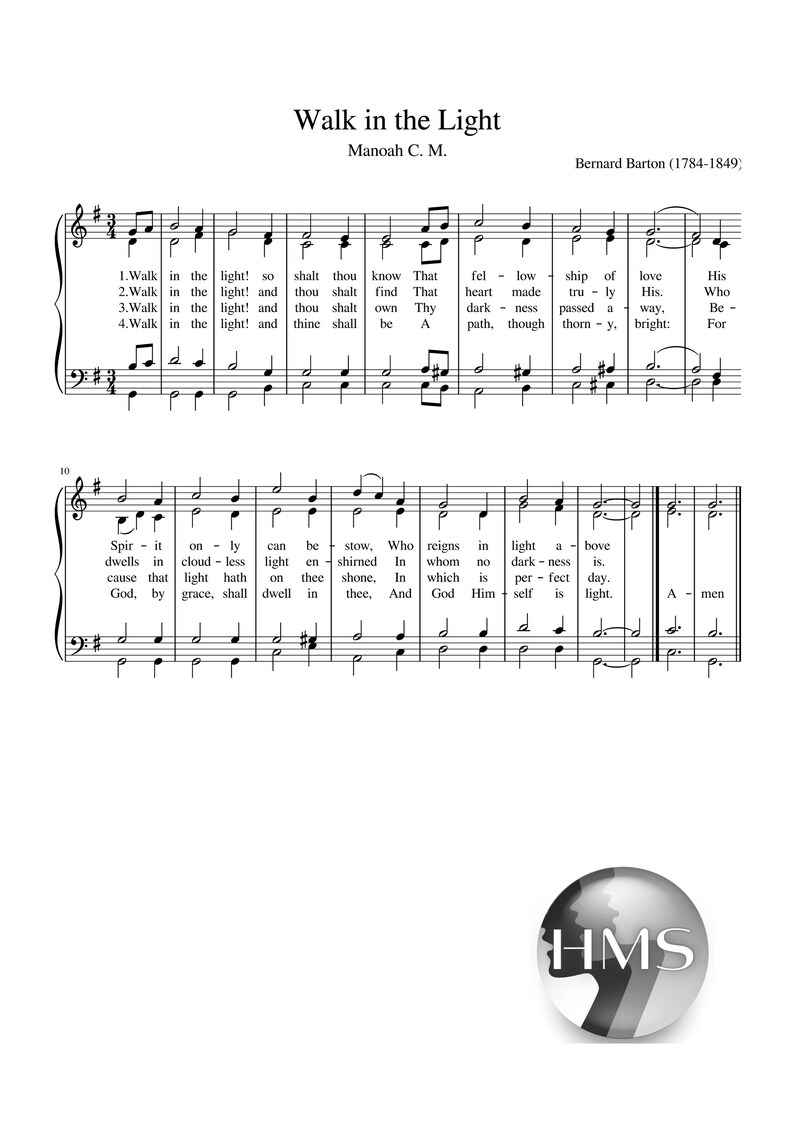 Walk In Song Walk in the Light – Choir and Piano Sheet Music PDF | Bernard Barton ...