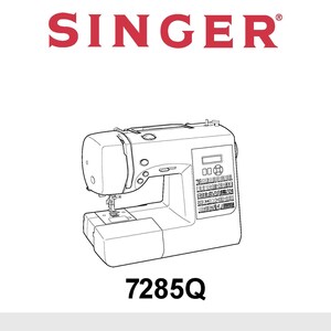 以下が含まれることがあります： Singer 7285Qミシン用の取扱説明書カバー。上部に赤いSingerのロゴ、中央にミシンの白黒線画、モデル番号7285Q、そしてINSTRUCTION MANUALというテキストが記載されています。