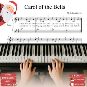Carol of the Bells | Grade 1 Easy Piano Sheet Music with Lyrics | Simplified Christmas PDF for Beginners Instant Download
