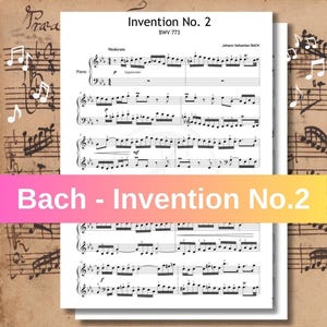 Partitura de la Invención n.º 2: Bach en do menor - Digitaciones, notas con código de colores
