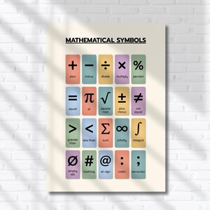 Affiche des symboles mathématiques : opérateurs codés par couleur - PDF imprimable