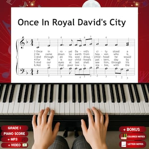 Once in Royal David’s City – Weihnachtsklaviernoten: Einfache, farbcodierte Noten