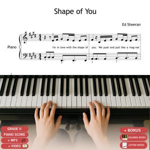 Shape of You Piano Sheet Music: Grade 2, Color Notes, MP3 & Video