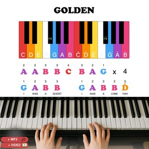 Golden Piano Sheet Music: K-Pop Beginner Score (Grade 0, Color-Coded Notes)