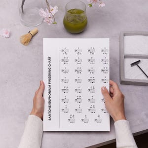 Euphonium Fingering Chart digital download, clean and professional layout displaying euphonium fingerings across all registers, instantly printable for use in classrooms, rehearsal halls, or personal study, making learning effective and engaging.