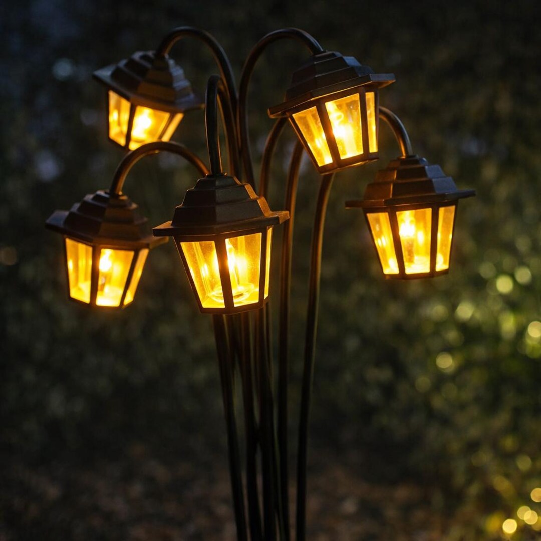 Solar Pathway Lantern Lights, Vintage Style Garden Yard Lamp, Waterproof LED Outdoor Decor