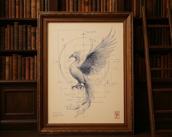 Phoenix Digital Art Print: Vintage Mythical Creature Sketch (Digital Download)