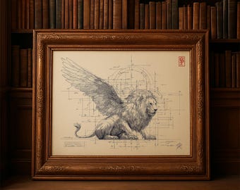 Winged Lion Wall Art Printable: Vintage Fantasy dnd Home Decor (Digital Download)