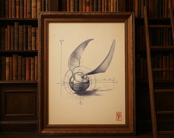 The Golden Snitch Art Printable: Vintage Book Lover Illustration for Fantasy Home Decor (Digital Download)