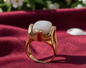 White Moonstone Ring, Minimalist Dainty Cabochon Ring