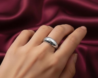 Sterling Silver Dome Ring | Chunky Statement Band, Minimalist Modern Boho Jewelry
