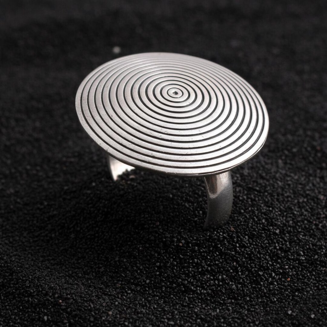 Sterling Silver Art Deco Cocktail Ring, Adjustable Mandala Concentric ...