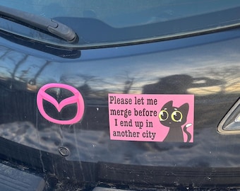 Funny Black Cat Car Magnet, Please Let Me Merge