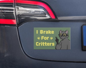 I Brake For Critters Bumper Car Magnet, Animal Lover Car Magnet, Opossum Raccoon Bumper Sticker, Wildlife Decal, Cute Animal Car Accessories