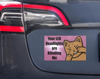 Funny LED Headlights Car Magnet, Bright Headlights Bumper Sticker, Anti Bright Lights Decal, Funny Tailgater Car Accessories, Outdoor Magnet