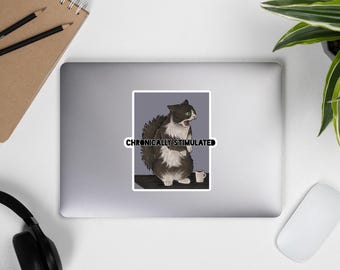 Naklejka z kotem przewlekle stymulowanym, zabawny prezent, neuroatypowy, naklejka winylowa