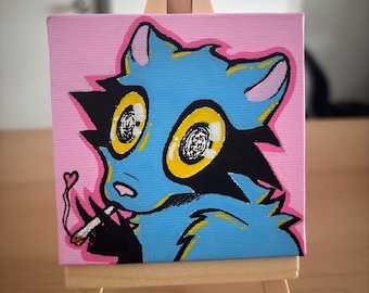 Malowane na płótnie miniaturowe zwierzątka, oryginalne obrazy, towarzysz na biurku, słodkie zwierzątka