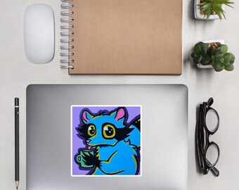 Naklejka winylowa z szopem kawowym, naklejka na laptopa