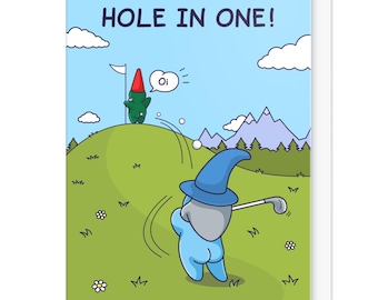 Biglietto D'Auguri Divertente Per Golfisti – 'Buca Difficile' – Interno Vuoto – Con Busta Rossa – 15,5x15,5 Cm