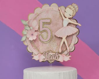 Personalized Ballerina Cake Topper: Pink Tutu Birthday Party Decor.
