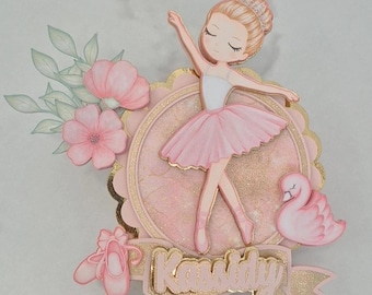 Personalized Ballerina Cake Topper: Pink Tutu Birthday Party Decor