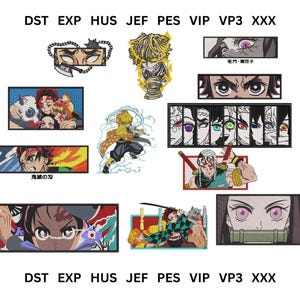 Peut inclure: Collection de patchs brodés représentant des personnages de l'anime "Demon Slayer". Les patchs présentent divers personnages avec des expressions faciales détaillées et des poses d'action, avec du texte en japonais.