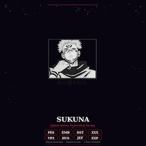 Motif de broderie Sukuna - fichier de broderie numérique - motif de point Jujutsu Kaisen