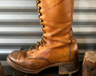 1970's Knee High Leather KK Lineman Boots Men's Size 9 Logger Biker Motorcycle