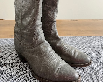 Vintage Nocona Gris Cuero Suave Hombres Cowboy Western Botas Tamaño 9 D