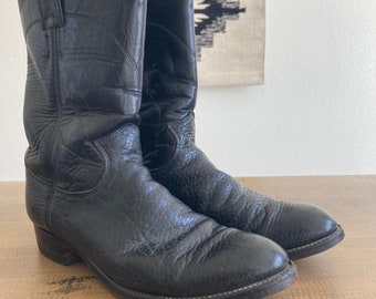 Vintage Justin's Black Leather Ropers Western Boots Style 3702
